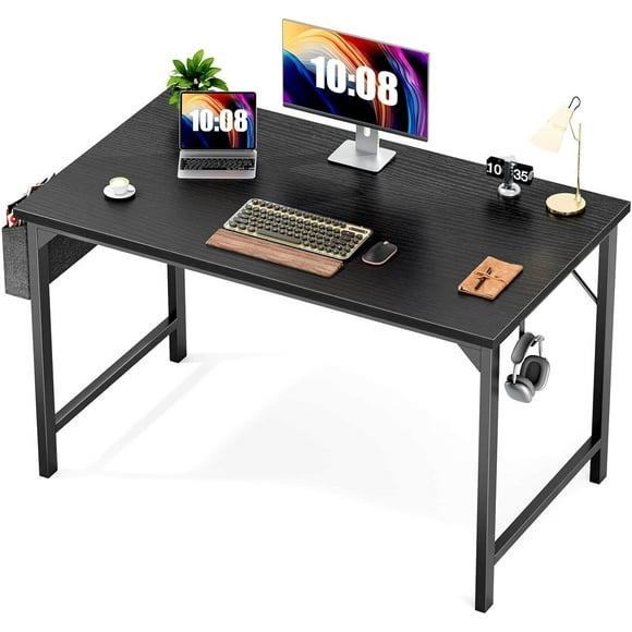 Computer Desk, 40 inch Home Office Work Desk, Study Writing Table with Storage Bag and Hook, for Small Spaces, Black