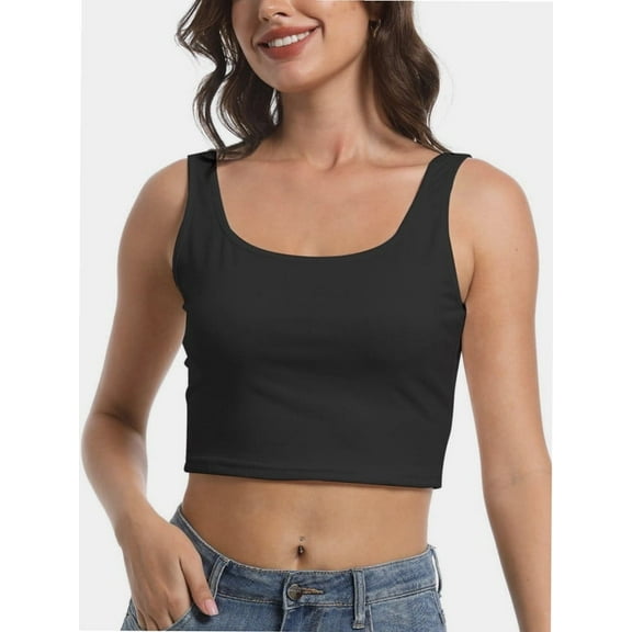 Women's Sleeveless Strappy Tank Square Neck Double Layer Workout Fitness Casual Basic Crop Tops