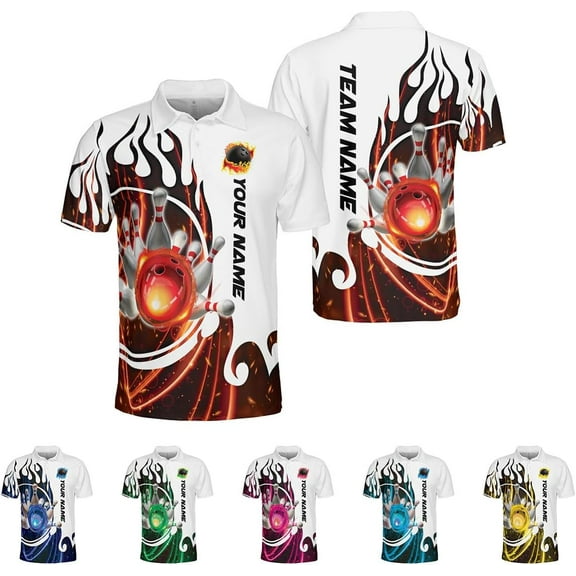 Personalized Name Bowling Polo Shirts 3D for Men and Women, Bowling Shirt, Bowling Shirts for Men Team Bowling Shirt (Red, S)