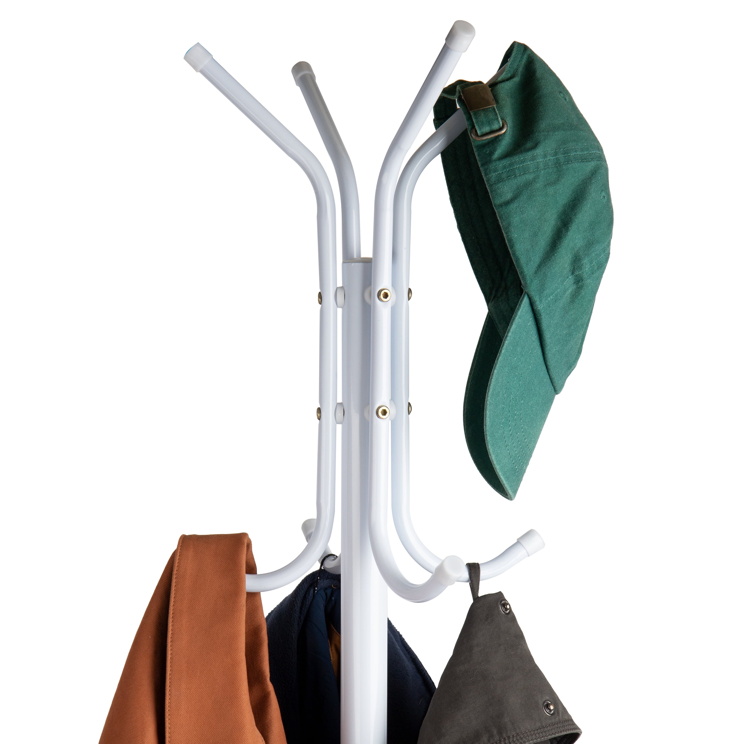 Mind Reader Freestanding Coat Rack, Multi-Hook Organizer for Office or Entryway, Metal, White