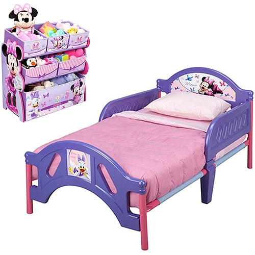Disney Minnie Mouse Toddler Bed with BONUS Multi-Bin Toy Organizer