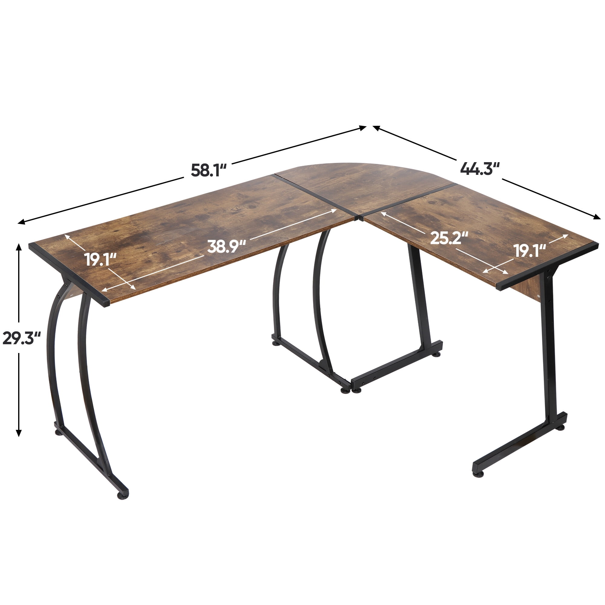 HomGarden L-Shaped Computer Desk 58” Reversible MDF Corner Gaming Desk, Rustic Brown