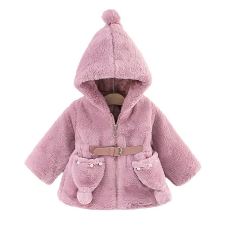 

JWZUY Toddler Girls Fleece Hoodies Kids Coat Belted Decor Front Coat Warm Fuzzy Quilted Outwear Full Zip Hooded Sweatshirts with Pearl Button Trim Pocket Purple 100