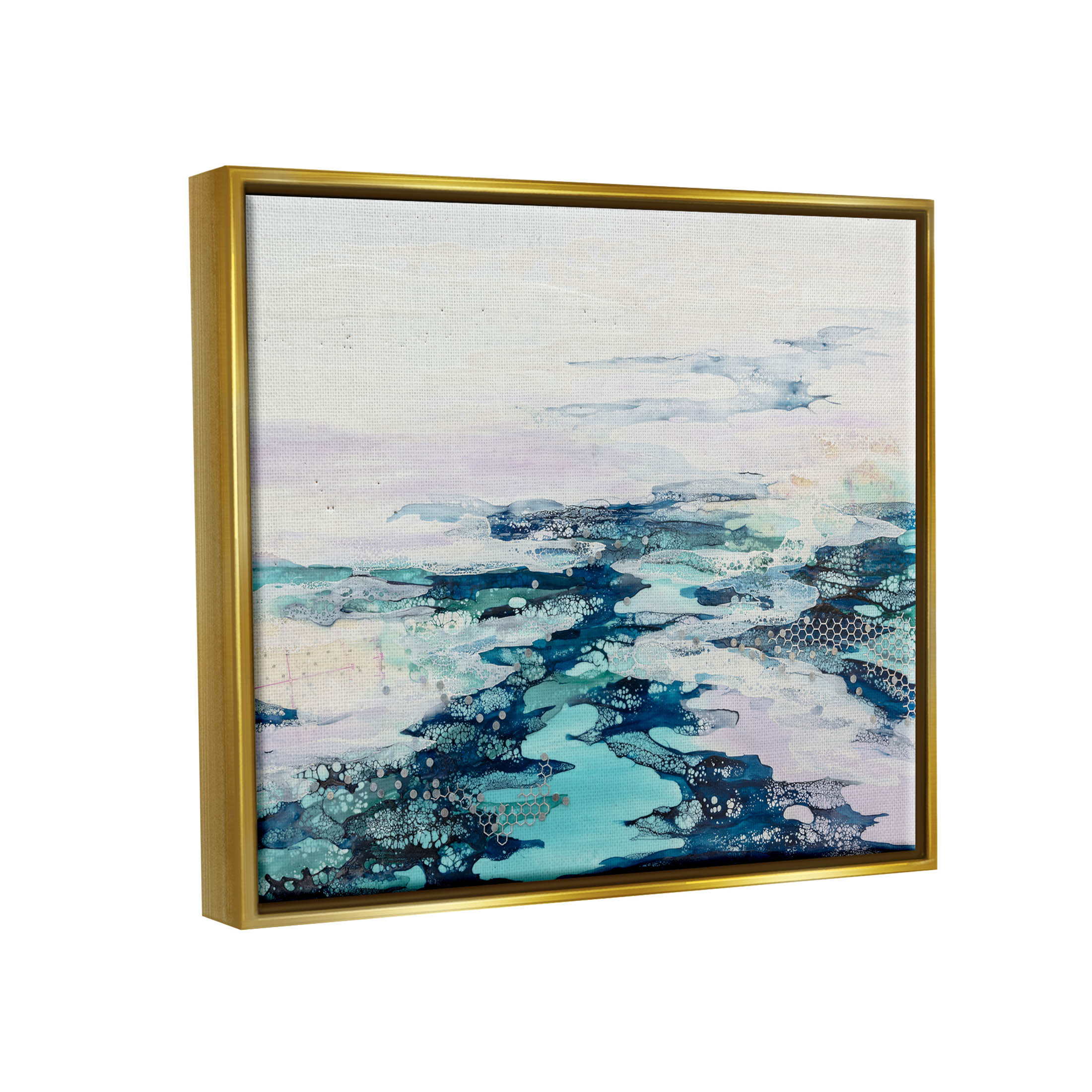 Abstract Water Ocean Composition Abstract Graphic Art Metallic Gold Framed Art Print Wall Art