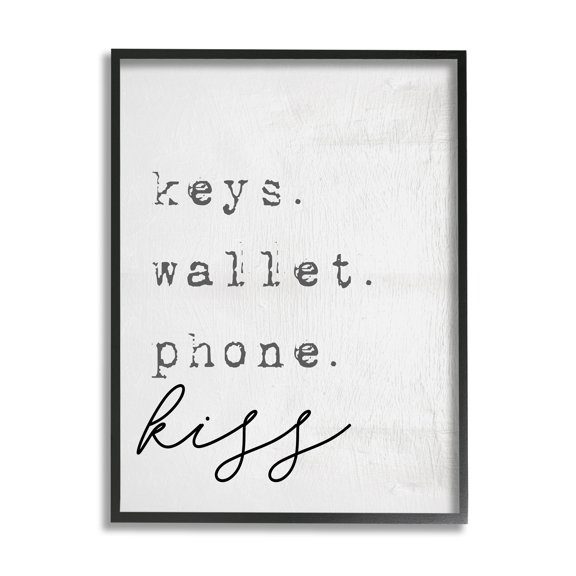 Stupell Industries Keys Wallet Phone Kiss Phrase Distressed Typewriter ,11 x 14,Designed by Daphne Polselli
