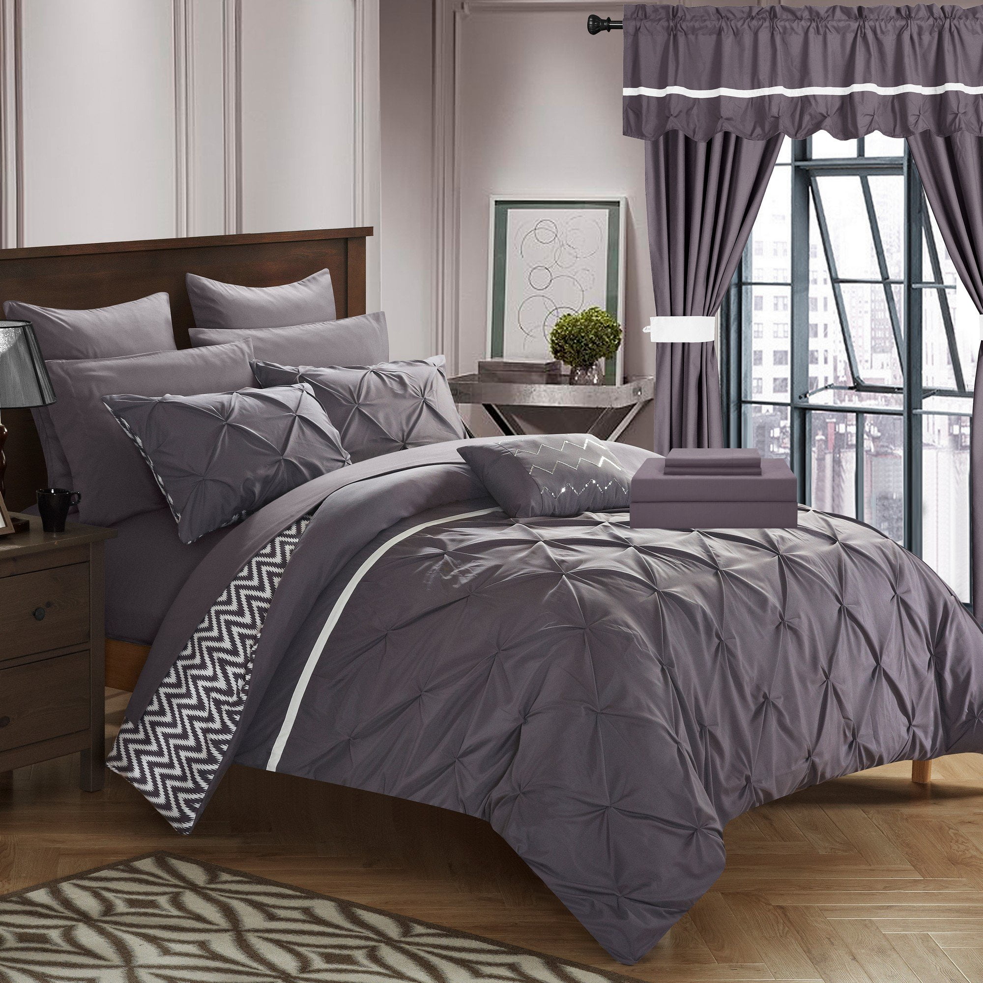 Hudson Luxury 12 PC Bed in a Bag Comforter Set Includes Comforter Sheets Sham 