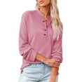 thumbnail image 7 of Womens Tshirts Long Sleeve Womens Tunic Tops Fall V Neck Loose Solid Summer Stitching Blouses Business Casual Pink M, 7 of 7
