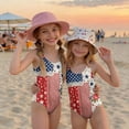 thumbnail image 2 of Grblisyd 4th of July Girls Swimsuit American Flag Quick Dry Swimwear Red White and Blue Crew Neck Beach Patriotic Bathing Suit, 2 of 6