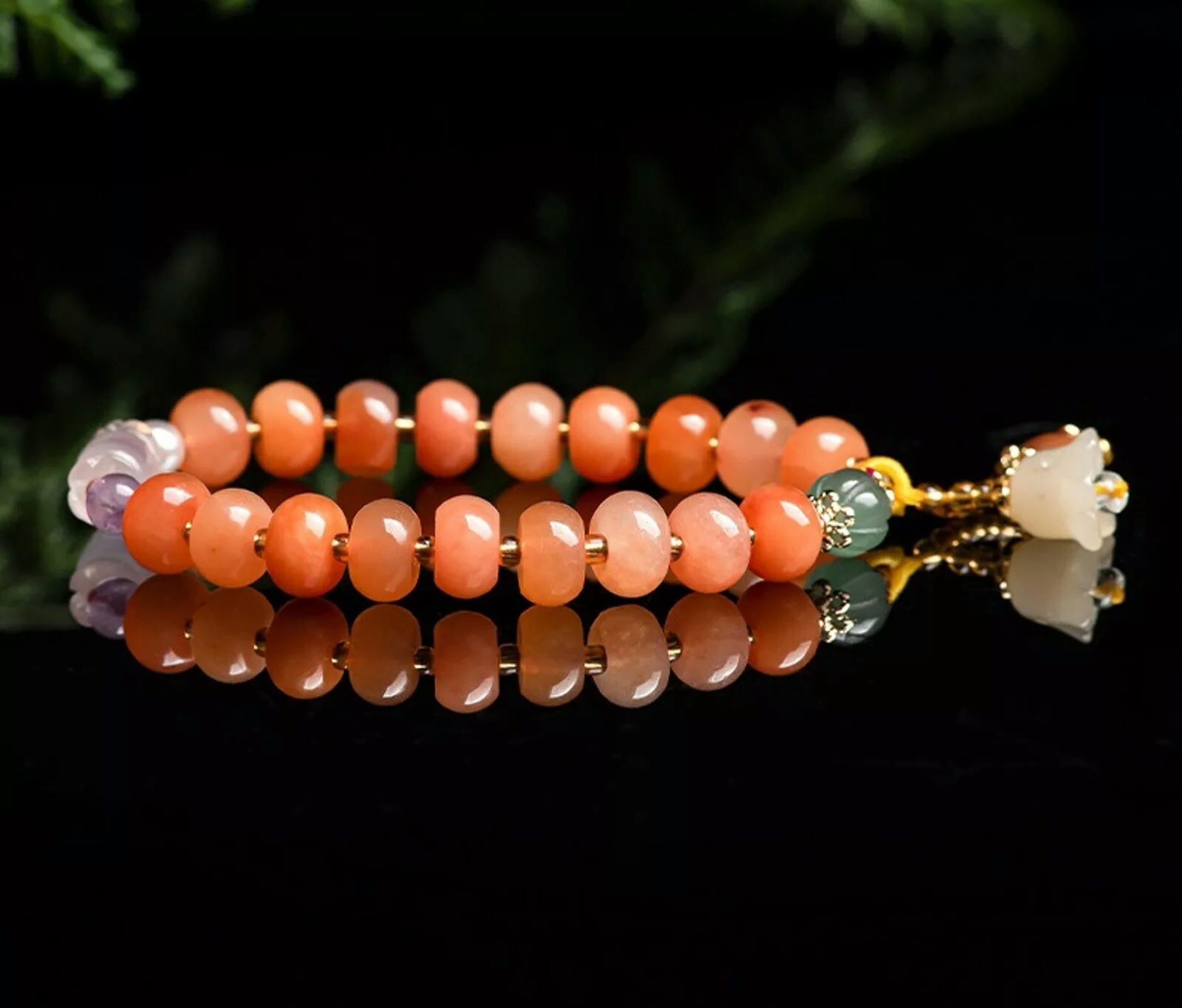 HOOUN Natural Jade Bangle Women Lucky Yellow Abacus Beads Flower Bracelet