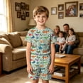 thumbnail image 2 of Boys 2 Piece Outfits Cartoon Construction Truck Dinosaur Print Short Sleeve T-Shirt and Elastic Waist Shorts, Kids Summer Casual Outfit for School Outdoor Daily Wear(Light Green,6-7 Years), 2 of 4
