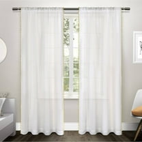 Exclusive Home Curtains 2 Pack Pom Pom Applique Bordered Textured Sheer Rod Pocket Curtain Panels