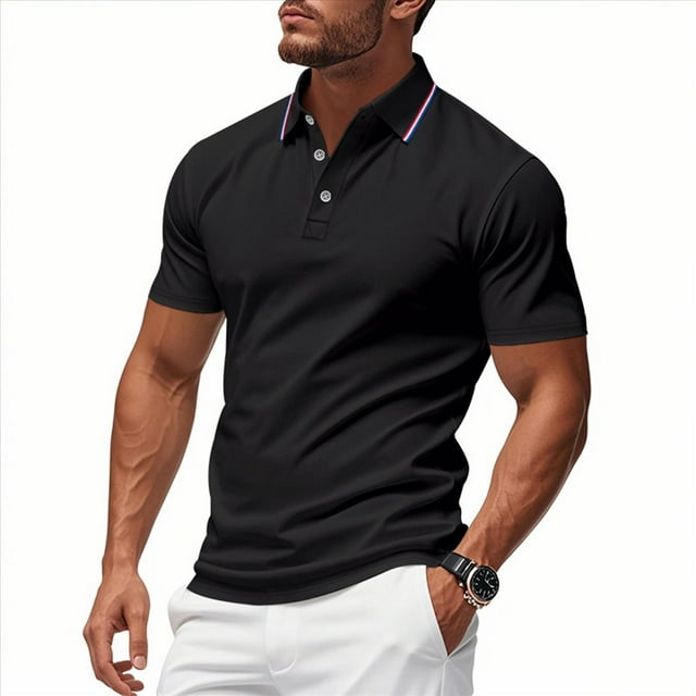 Camisa Casual de Corta para Hombre - Colección de Colores Lisos - Verano 2025 Negro M