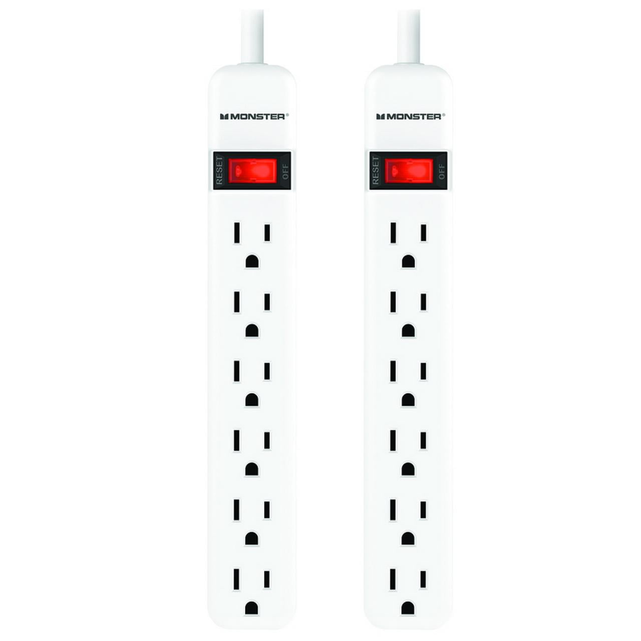 Monster 3001093 2.5 ft. 6 Outlets Power Strip, White