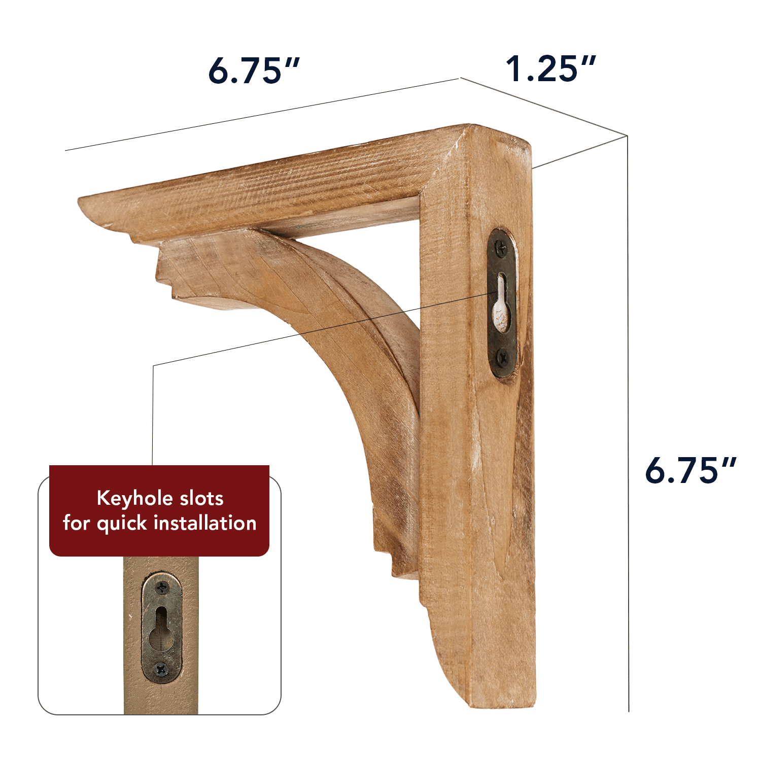 American Art Decor Wood Decorative Corbels Wall Shelf Brackets, Set of 2, Natural 6.6" x 6.6" x 1.2"
