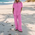 thumbnail image 5 of Womens Tops Daily Casual Solid Short Sleeve V Neck Shirt Tops & Elastic Waist Long Pants Set Com fortable Breathable Cotton And Linen 1Pc Top + 1Pc Pants M Shirts for Women, 5 of 5