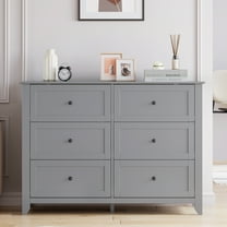 Aoile 6 Drawer Dresser, Modern Chest of Drawers with Round Handle, Wooden Storage Cabinet with Sturdy Leg, Dresser Cabinet Organizer for Bedroom, Living Room, Entryway, Gray