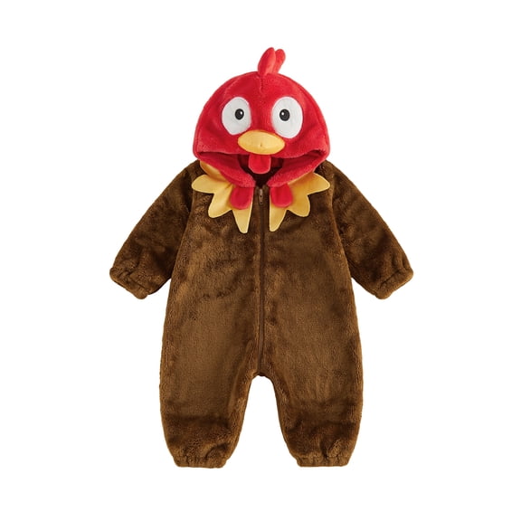 RUINIXCW Toddler Baby Boy Girl Thanksgiving Turkey Costume Newborn Baby Fall Winter Outfit Warm Fleece Hooded Jumpsuit Infant Zipper Romper Snowsuit