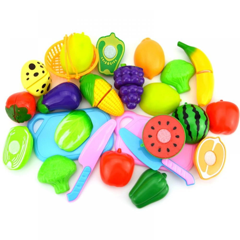 18Pcs Plastic Pretend Kitchen Toy Fruit Vegetable Cutting Food Set For Kids Play 