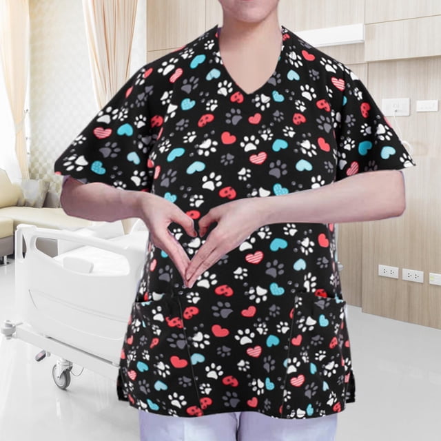 Camisa con cuello en V para mujer, top exfoliante de uniforme de enfermera, uniforme de trabajo de enfermera de manga corta, top exfoliante 2XL