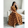 thumbnail image 7 of Multicolor Navy Blue Polka Dot Print Dress, Womens Round Neck Short Puff Sleeve Belted Maxi Dress, 7 of 7