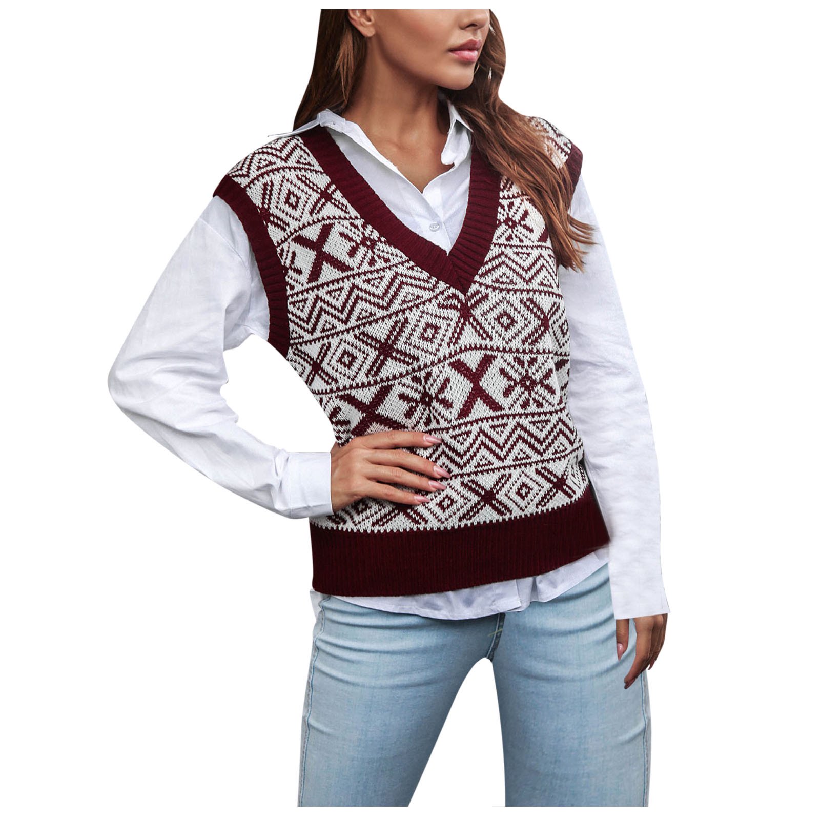 Fsqjgq Wool Knit Cardigan Women's Sweater Vest Fashion Retro Geometric  Pattern V-Neck Sleeveless Pullover Knitted Sweater Womens Plus Size Sweaters  Cardigans Lightweight M - Walmart.com