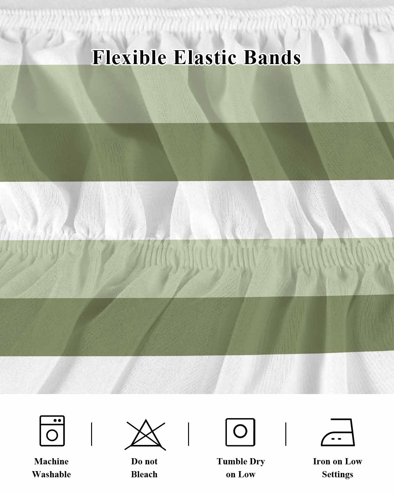 Sage Green White Striped Wrap Around Bed Skirts for California King Bed 18" Drop,Bed Skirt with Adjustable Elastic Belt Dust Ruffle Bed Valance for Bedroom Hotel Farmhouse Stripes Bed Frame Cover