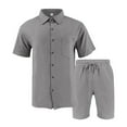 thumbnail image 3 of Oplxuo Men's Summer Beach Outfits 2 Piece Short Sleeve Shirts and Shorts Vacation Texture Linen Sets for Men, 3 of 4