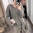 thumbnail image 2 of ¡Ambiente de otoño e invierno! Diseño de bordado ~ Chaqueta tipo suéter con capucha y cremallera informal holgada de estilo perezoso de estilo coreano para mujer, 2 of 5