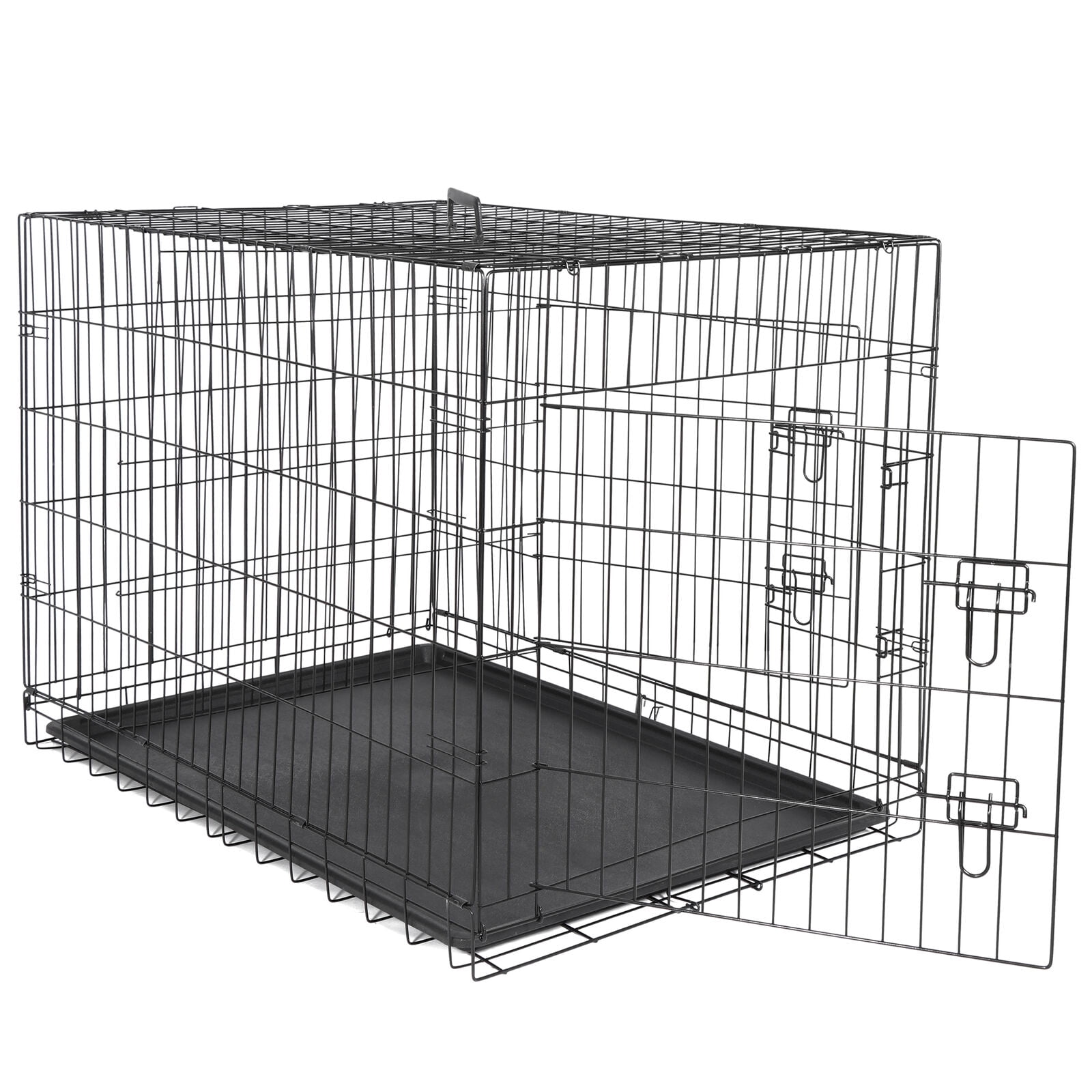 ZENSTYLE Durable 42" Dog Crate Kennel Folding Metal Pet Cage With Tray Pan 2 Door Black For Home