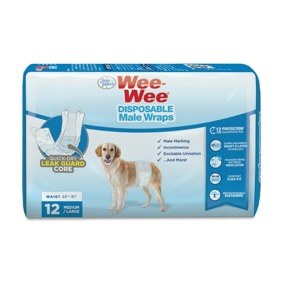 Four Paws Wee-Wee Disposable Male Dog Wraps Male Wraps Medium / Large (12 Count)