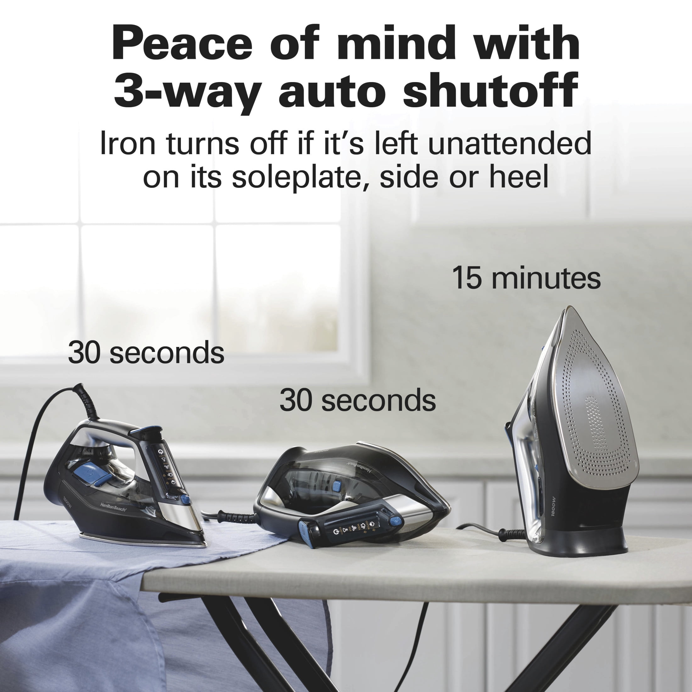 Hamilton Beach FabricIQ Clothing Steam Iron with Intuitive Touchpad & Stainless Steel Soleplate, Black