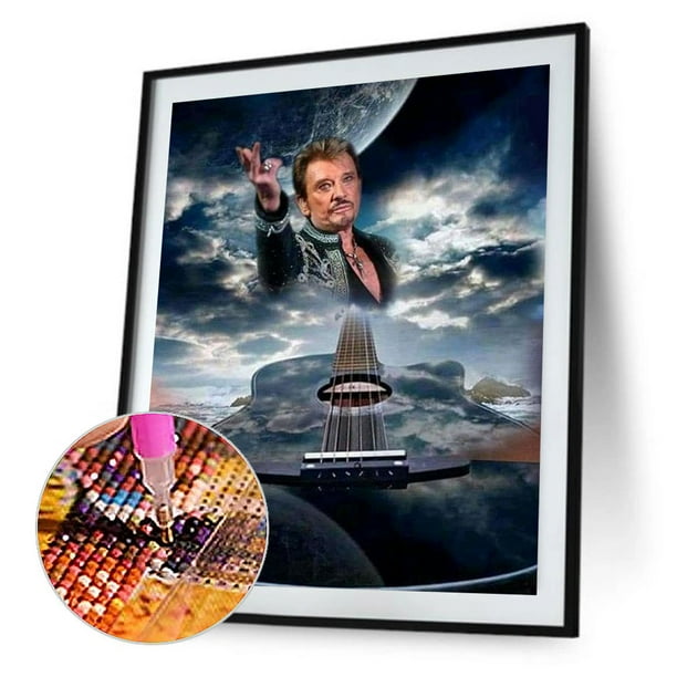 Cuadros Decorativos Kits de pintura de diamantes redondos completos imagen de mosaico del cantante Johnny Hallyday (B4915) Wdftyju embutido en tela