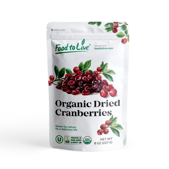 Organic Dried Cranberries, 0.5 Pounds — Non-GMO, Kosher, Raw, Vegan — by Food to Live