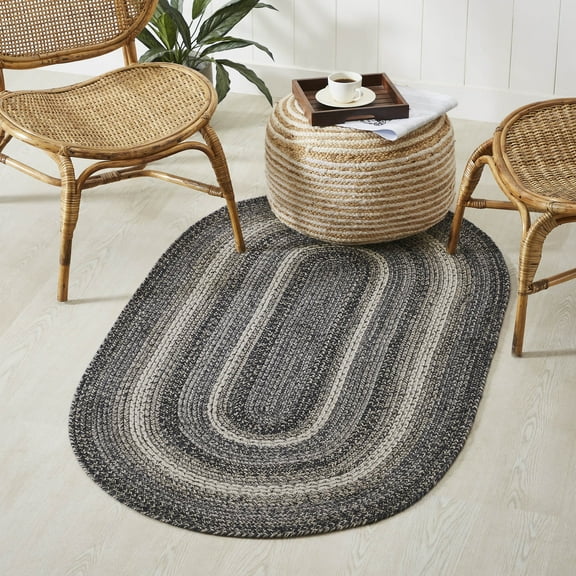 VHC Brands Sawyer Mill Black White Jute Rug Oval w/Pad 36x60