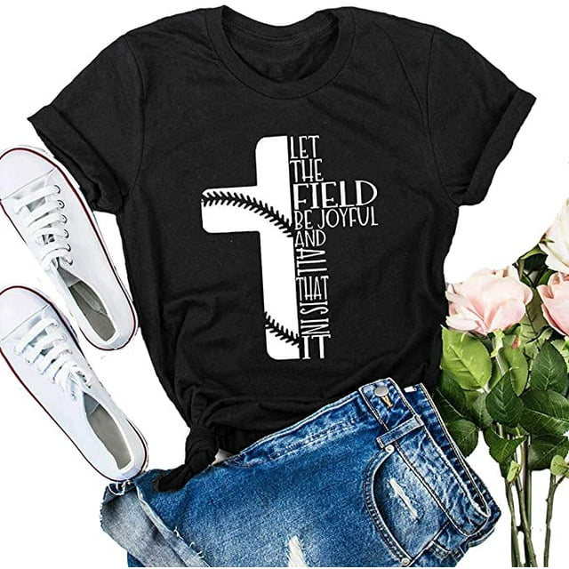 YourTops Let The Field Be Joyful and All That T-Shirt Christian Graphic Shirt (US XL, 2-Black)