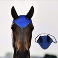 thumbnail image 2 of Gorro/red/máscara/capucha transpirable para orejas de caballo, velo de mosca de ganchillo, equipo para montar a caballo (azul oscuro), 2 of 8
