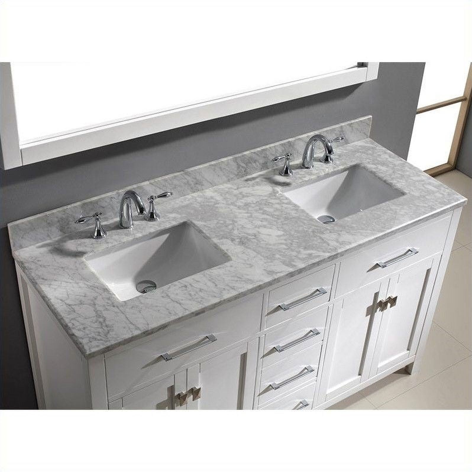 Caroline 60" Double Bath Vanity in White with White Marble Top and Square Sinks with Matching Mirror - image 3 of 4