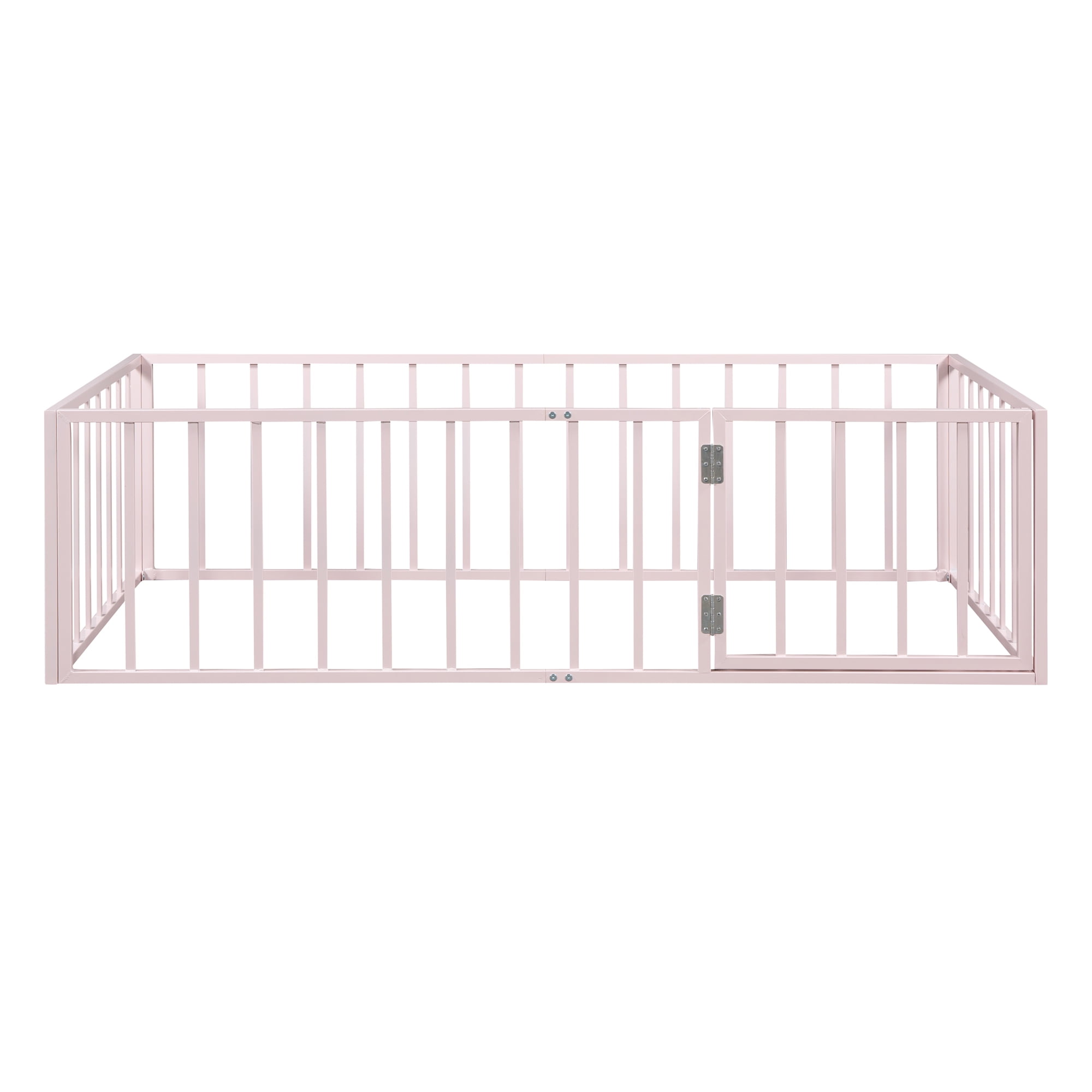 Yoneston Twin Size Floor Bed Frame with Fence and Door, Kids Toddler Montessori Platform Floor Playhouse Bed with Sturdy Support Slats for Boys & Girls, Pink