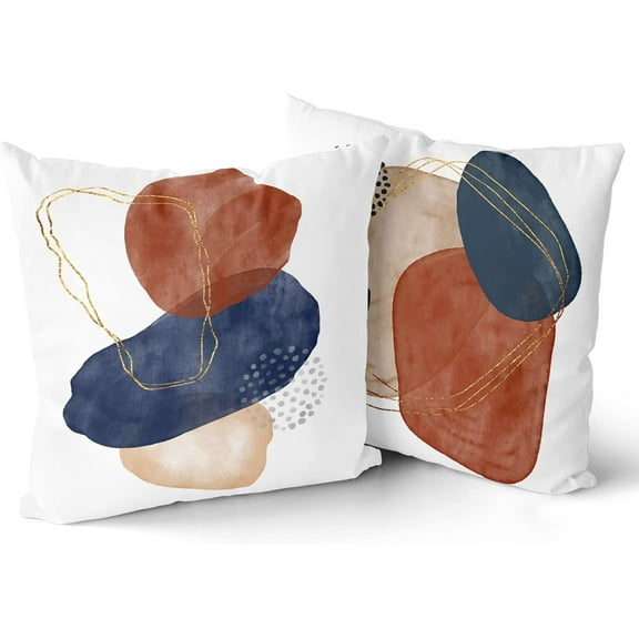 Geometric Throw Pillow Covers Abstract Boho Pillow Covers 18 x 18 Navy Blue Burnt Orange Gold Pillow Cases Midcentury Modern Decor for Couch Sofa Set of 2