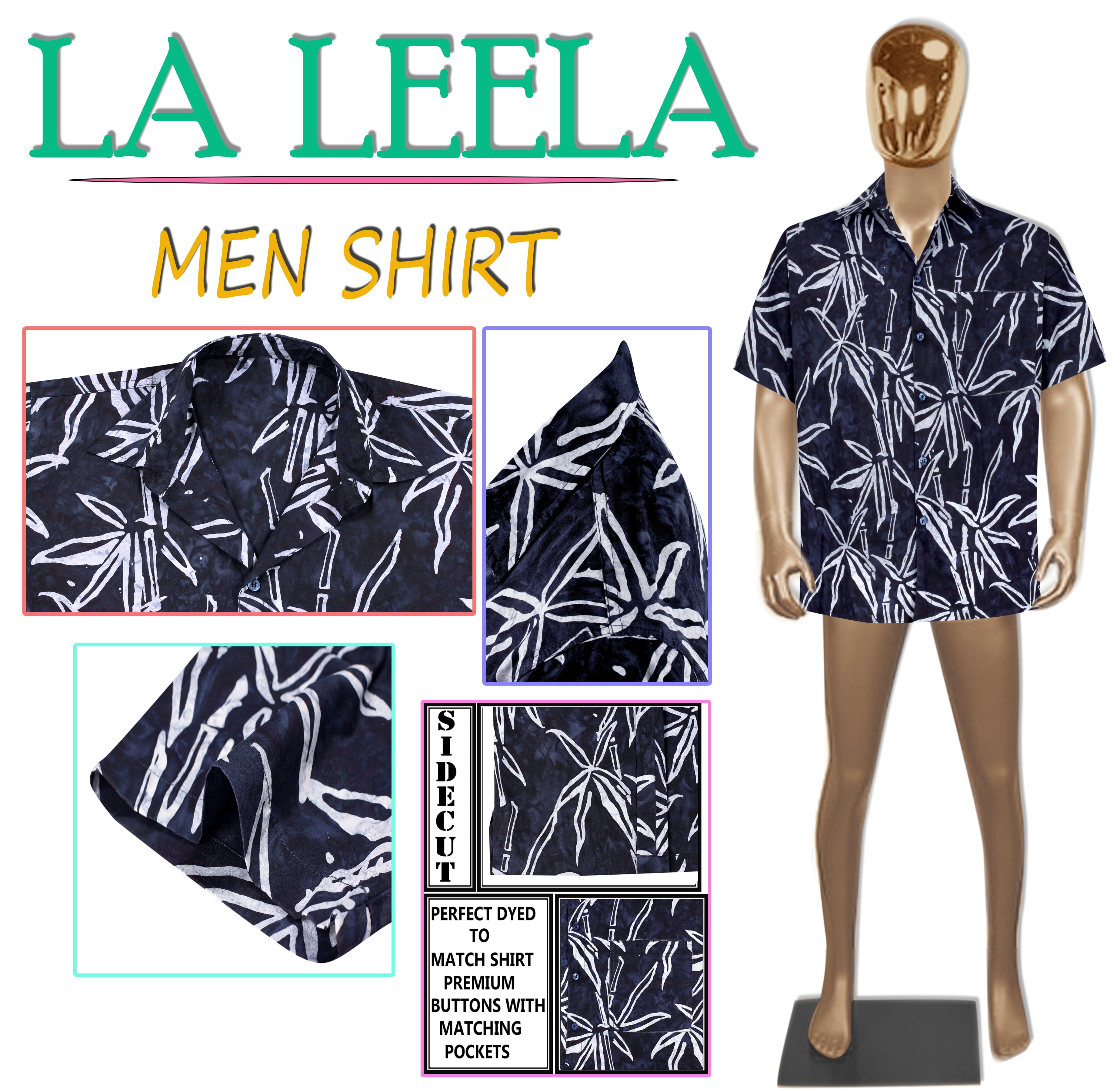 LA LEELA Everyday Essentials Casual Cotton Tropical Hawaiian Mens Shirt AA