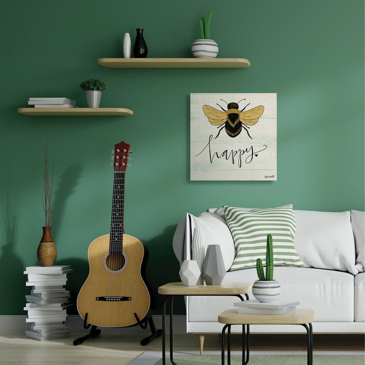 Stupell Home Décor Bee Happy Yellow Green Family Word Design Canvas Wall Art by Katie Doucette