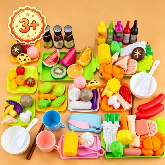 Pretend Play Food Set for Kids Play Kitchen, Realistic Fake Food Cooking Role Play Toy, Top Christmas Birthday Holiday Gift, Educational Fine Motor Toy for Toddler Boys Girls Ages 3