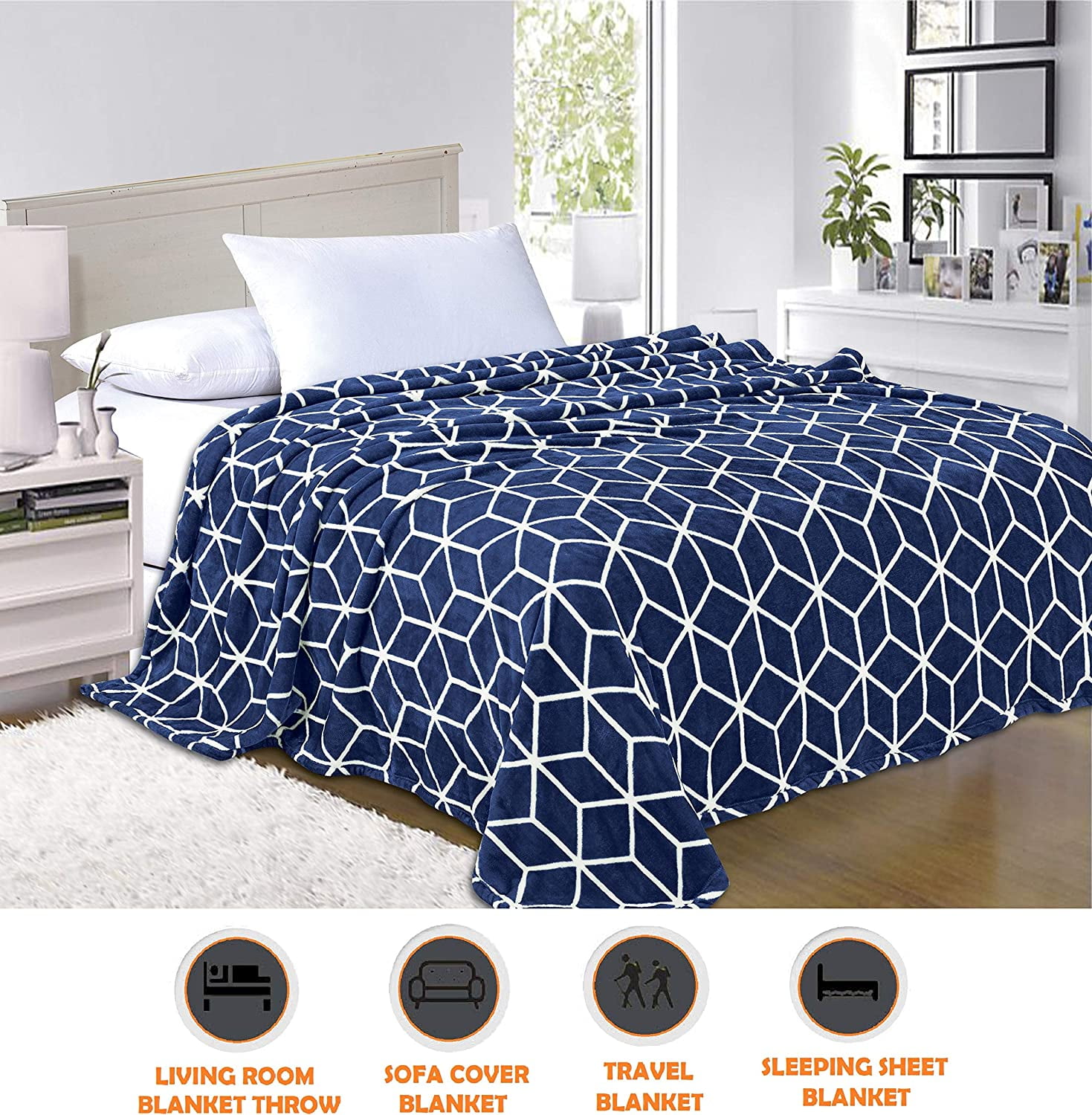 Elegant Comfort Micro Fleece Cube Pattern All Season Blanket, KingCalifornia King, Grey
