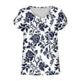 thumbnail image 6 of Charella Floral Printed Tops for Women V Neck Button Petal Short Sleeve Shirts Casual Clothes Loose Tunic Blouses (2XL, Navy), 6 of 7