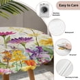 thumbnail image 3 of Spring Colorful Floral Round Tablecloth for 55-60 Inch Tables,Fitted Table Cover with Elastic Edge,Yellow Purple Pastoral Flowers Waterproof Outdoor Table Cloth Protector for Patio Garden Dinner, 3 of 9
