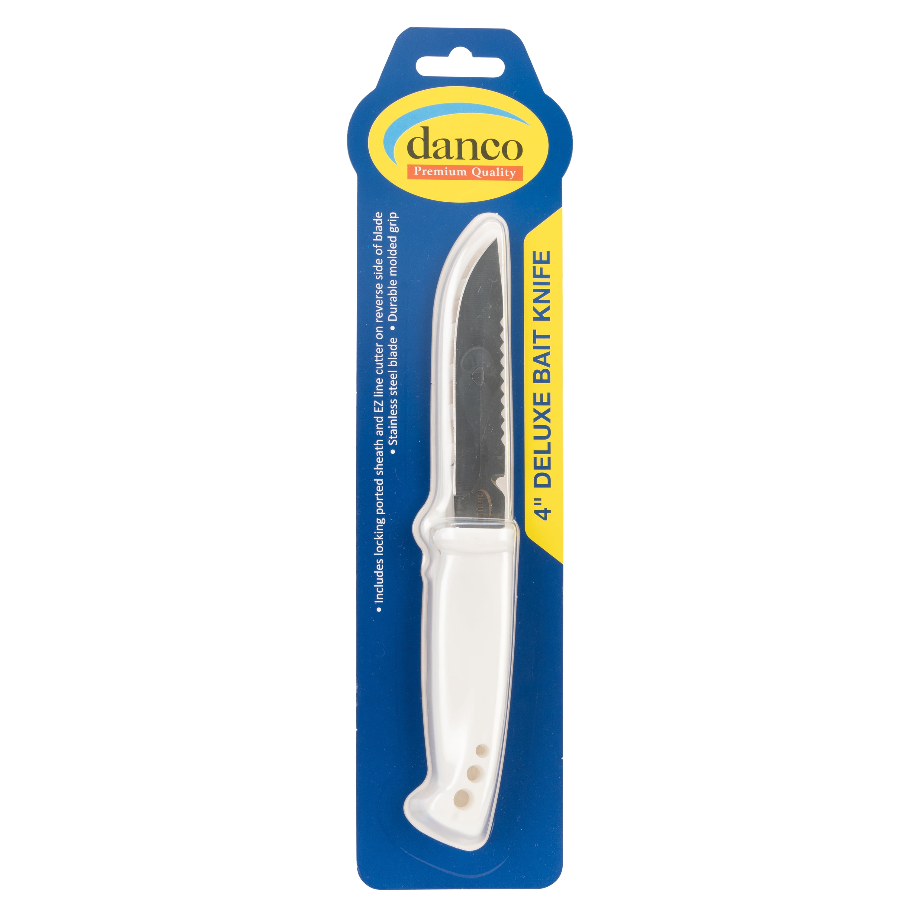 Danco Sports 4" Stainless Steel Bait & Fillet Knife with Locking Sheath, Straight Edge, White