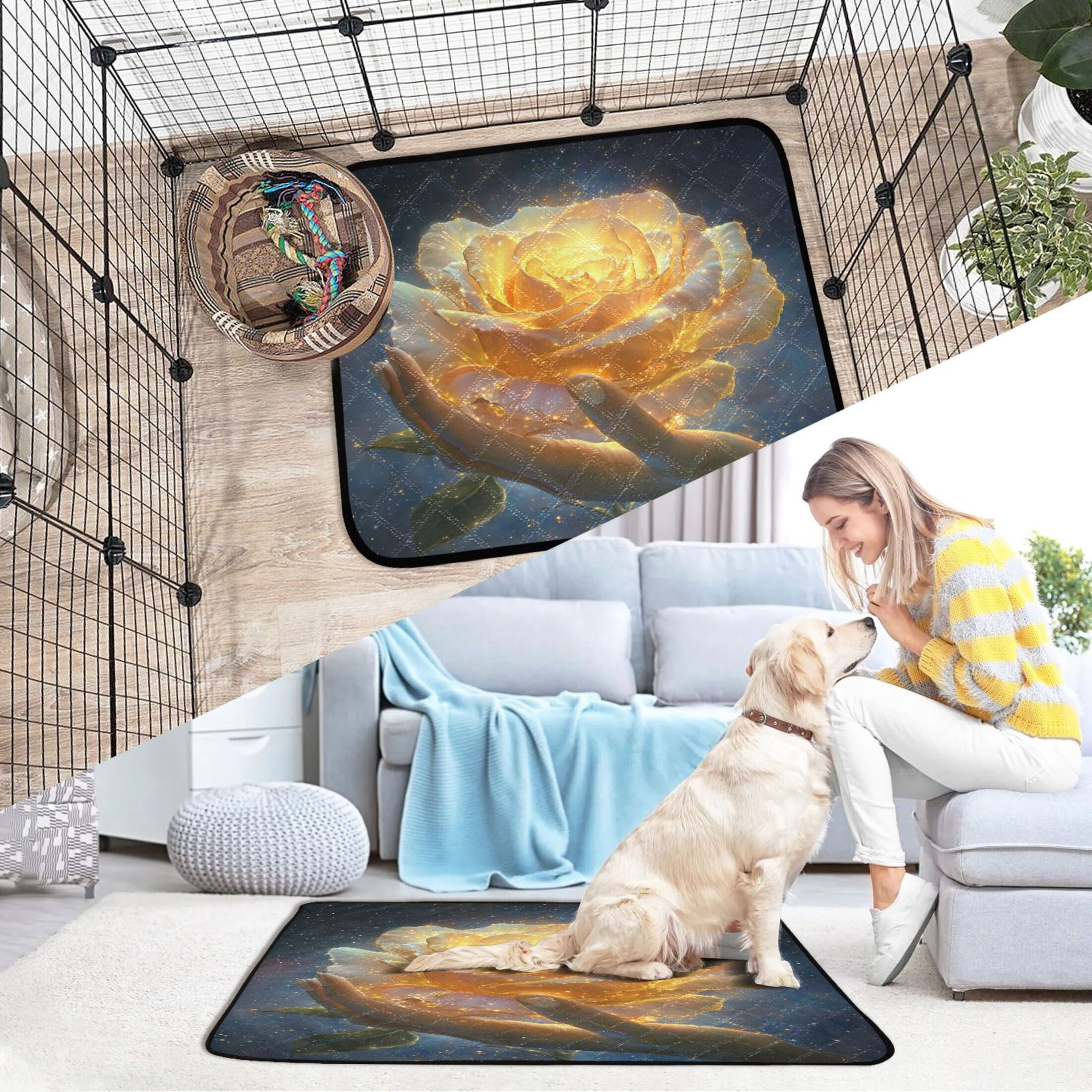 Qxltty White Gold Rose Cat litter Pads Pet Set of 3 Diaper Mats Center Anti-leakage Layer Absorbent Soft and Comfortable