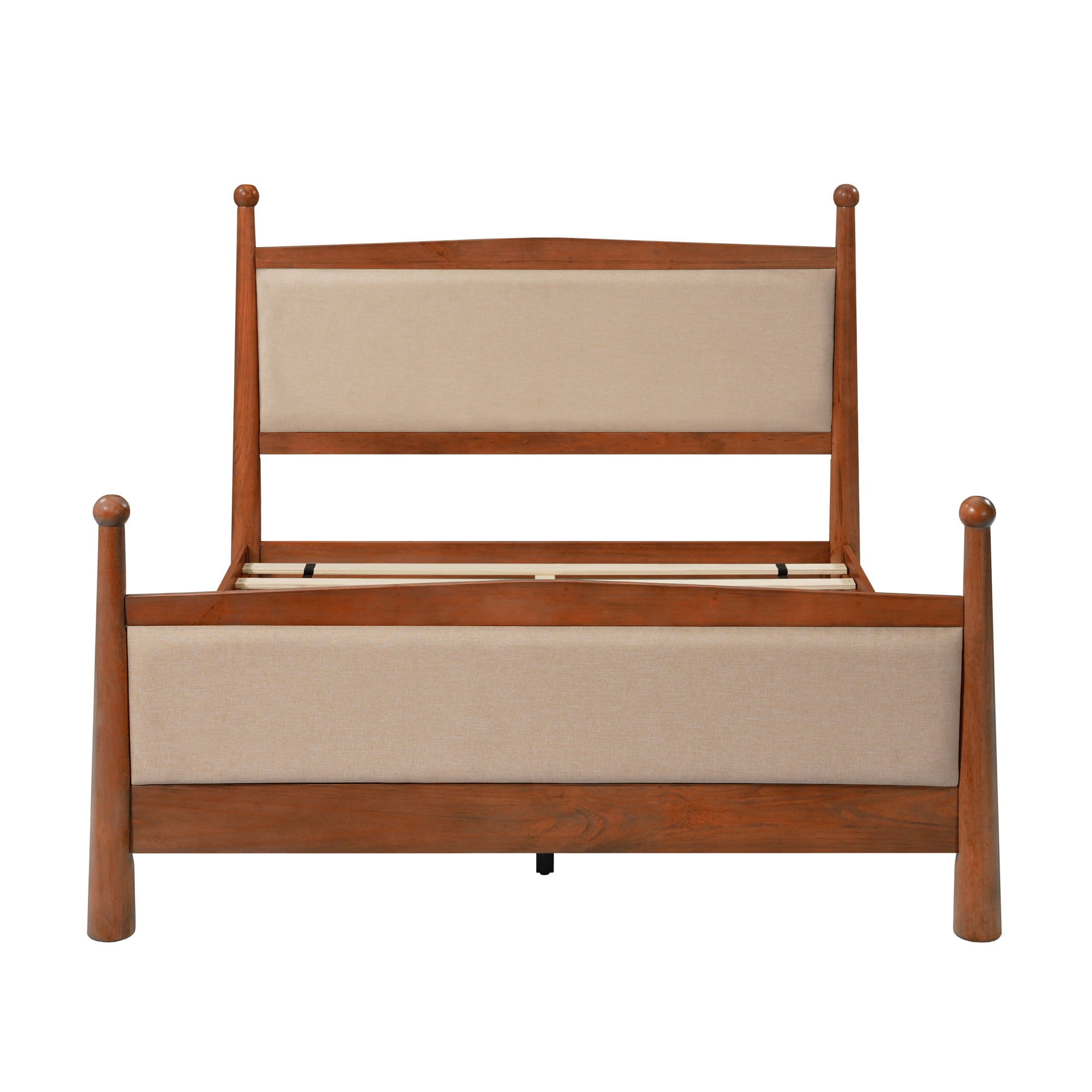 Christopher Knight Home Farmhouse Queen Platform Bed Frame with Upholstered Headboard, Cherry
