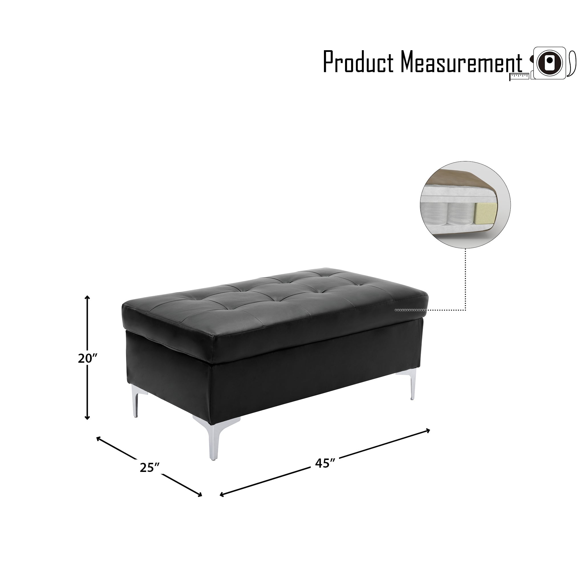 OakvillePark Tiverton Faux Leather Upholstered Ottoman, Black