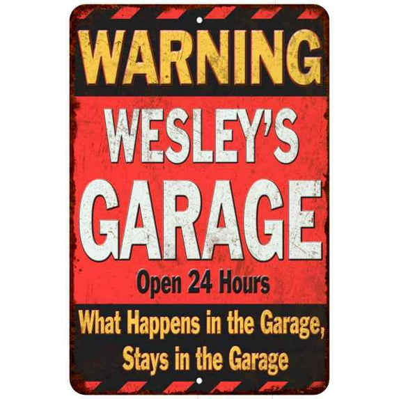 WESLEY'S Garage Warning Man Cave Wall Décor 8x8 x 12 Matte Finish Metal 108120030174